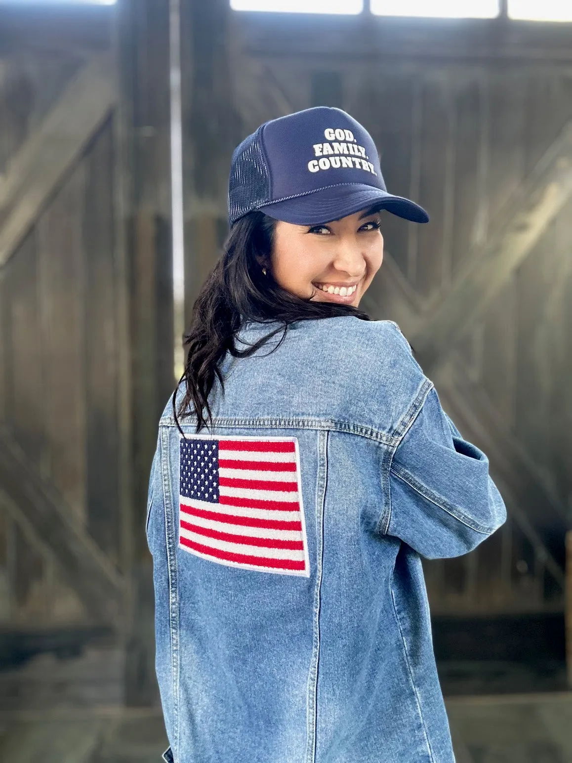 American Flag Jacket (Chenille Patch on Denim)