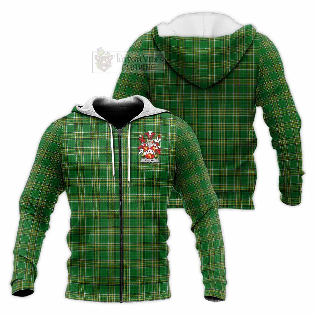 Arthur Irish Clan Tartan Knitted Hoodie with Coat of Arms