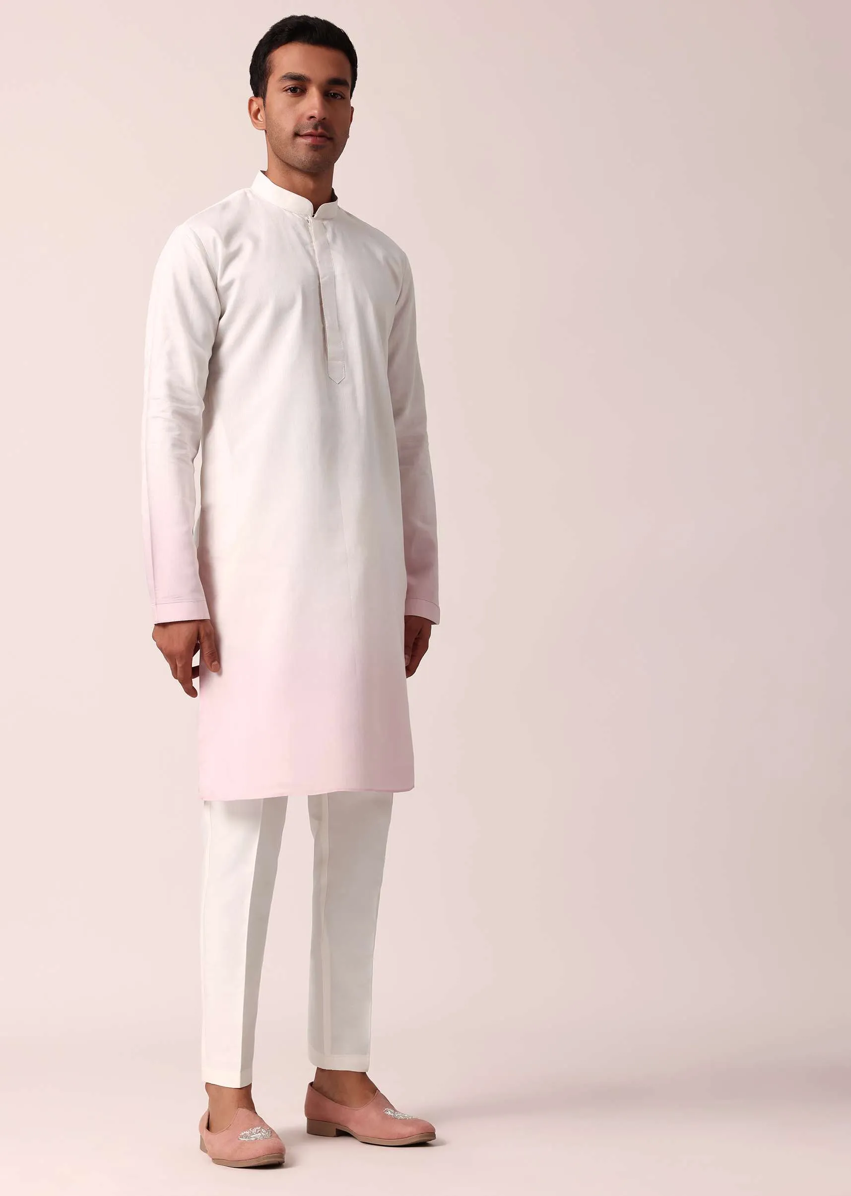 Elegant Pink Silk Jacket Kurta Set For Men