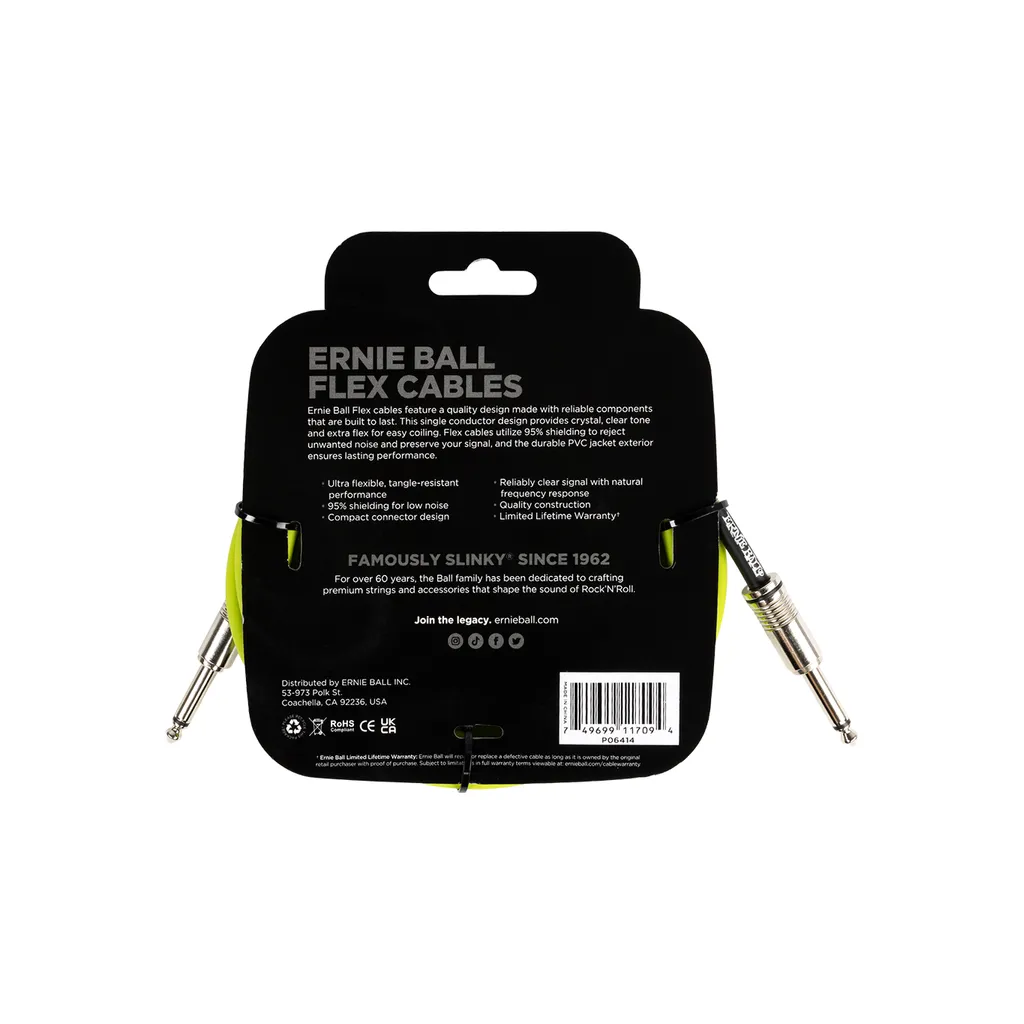 Erine Ball Flex Instrument Cable Straight/Straight 10ft - Green