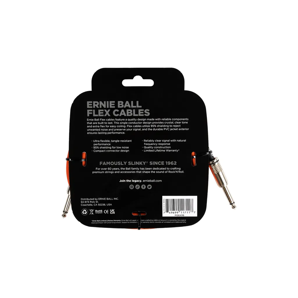 Erine Ball Flex Instrument Cable Straight/Straight 10ft - Orange