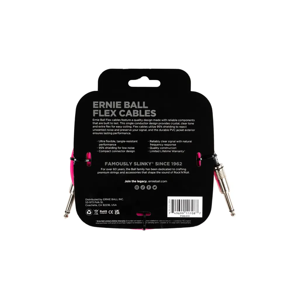 Erine Ball Flex Instrument Cable Straight/Straight 10ft - Pink