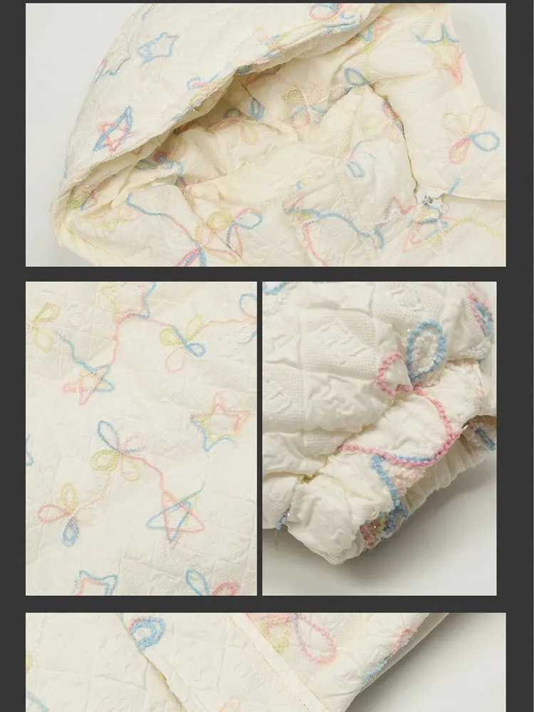 Milk White/Pink Stars and Bows Hooded Thick Jacket