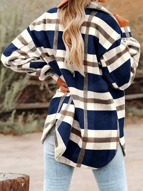 Navy Plaid  Flannel Shirt Jacket