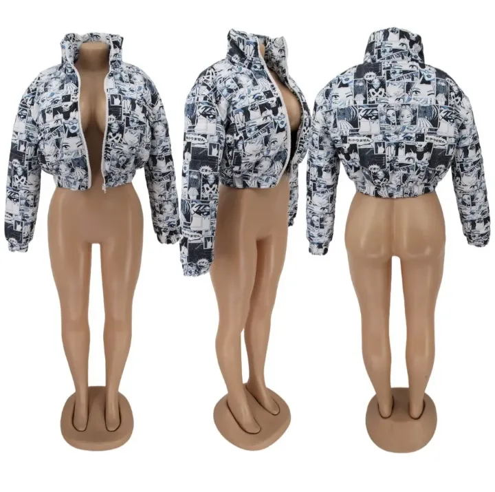 Plus Size Cartoon Print Winter Warm Down Jacket