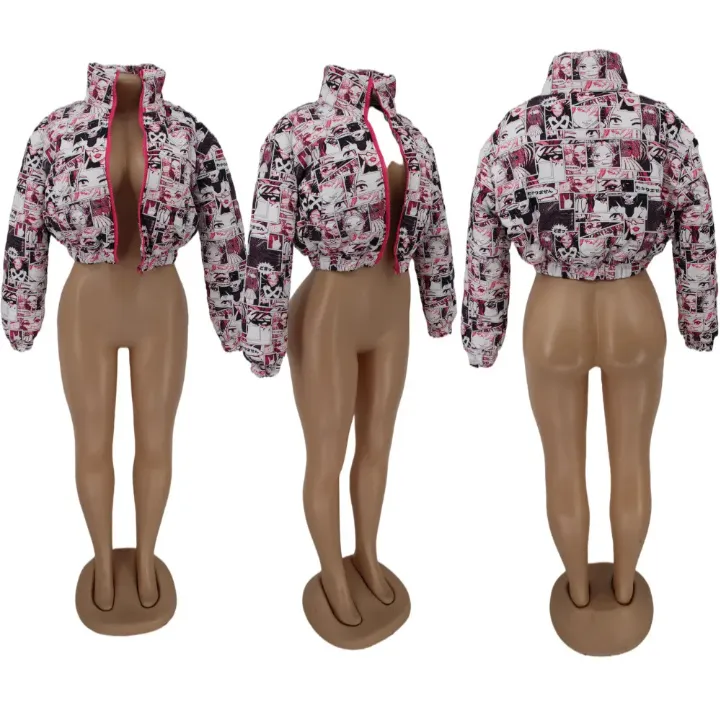Plus Size Cartoon Print Winter Warm Down Jacket