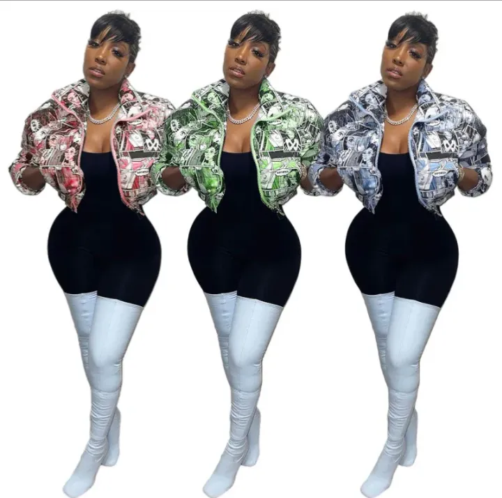 Plus Size Cartoon Print Winter Warm Down Jacket