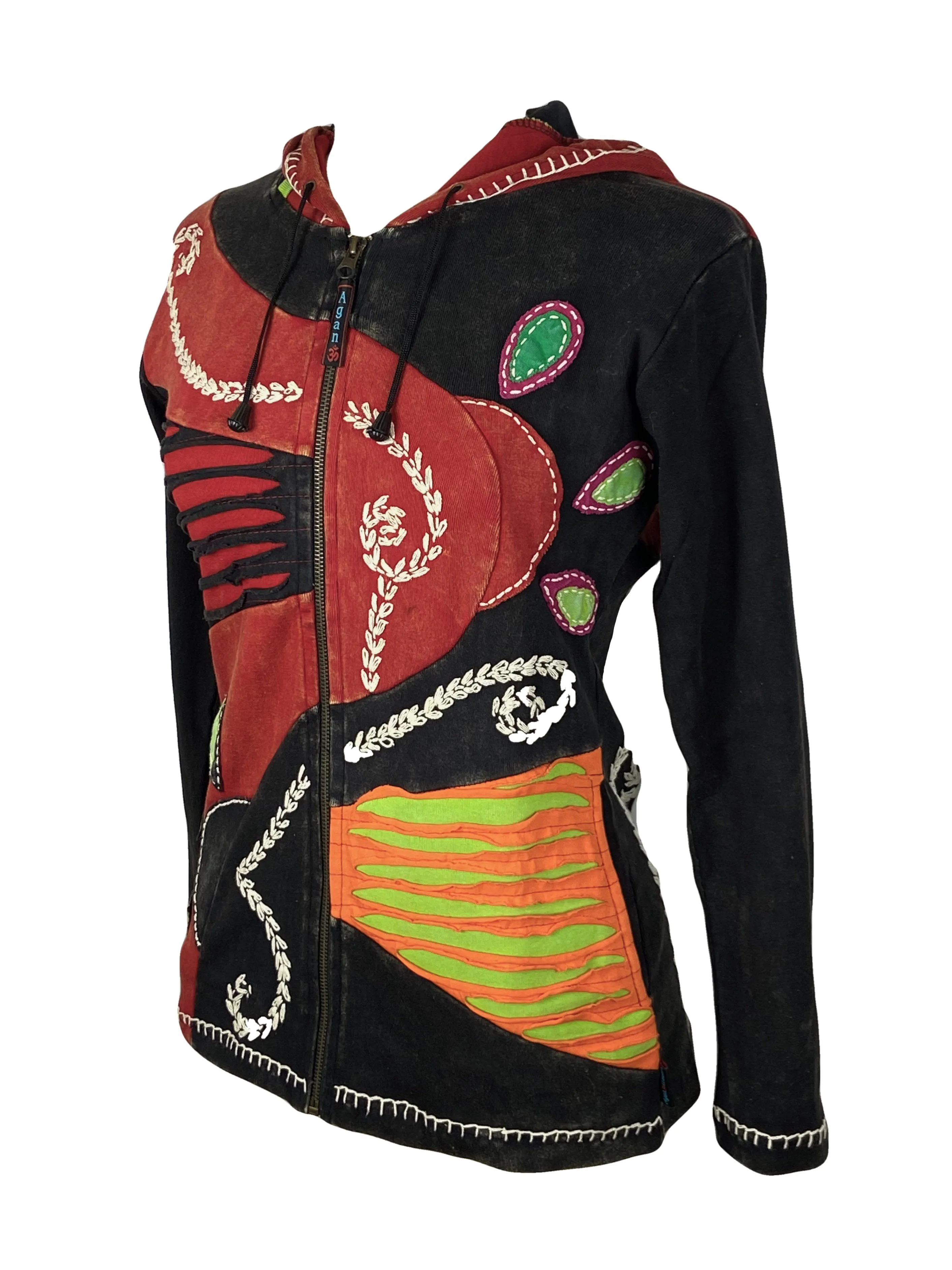 RJ 346 Bohemian Asymmetrical Patches Razor Cut Funky Hoodie Jacket