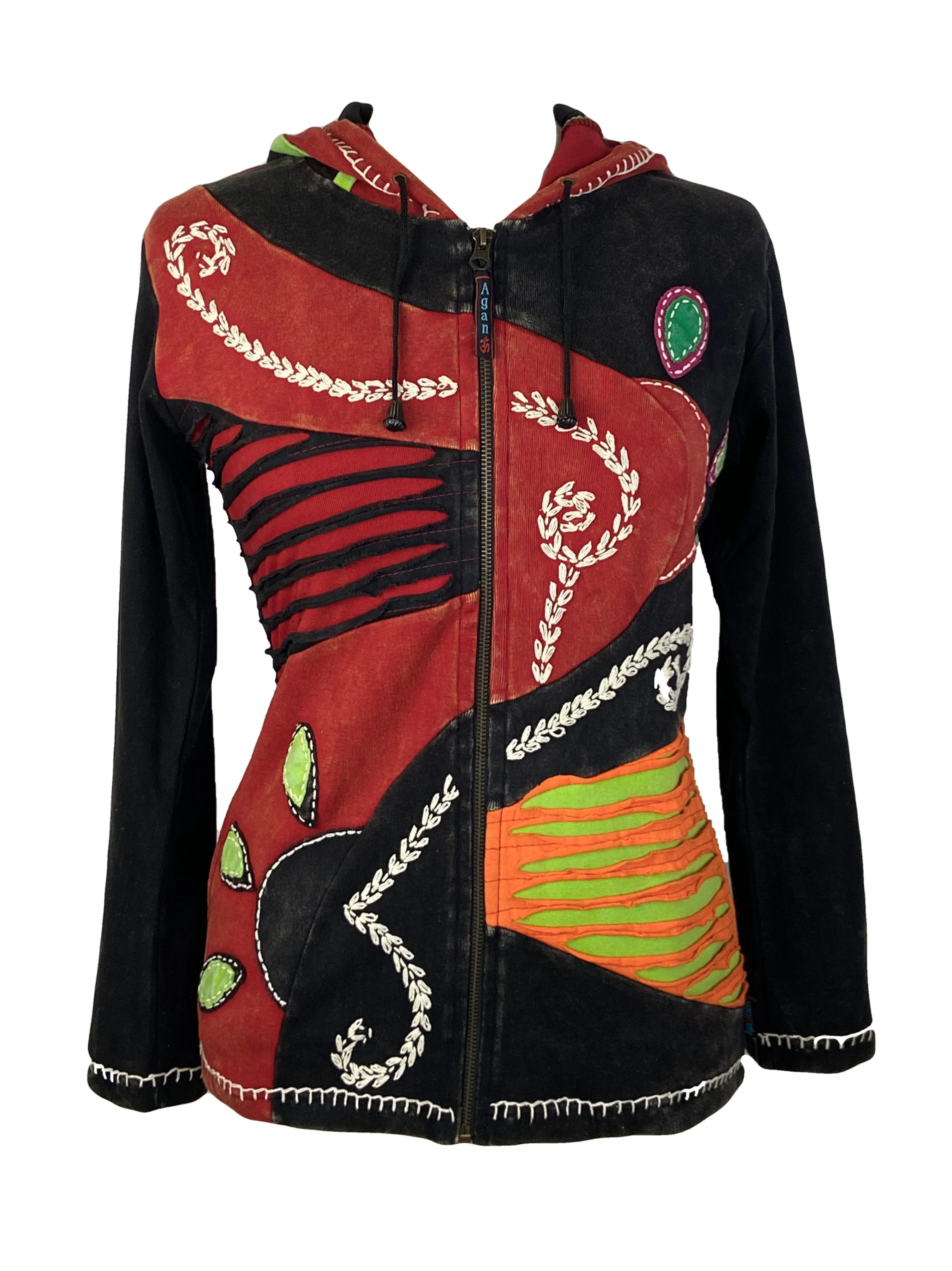 RJ 346 Bohemian Asymmetrical Patches Razor Cut Funky Hoodie Jacket