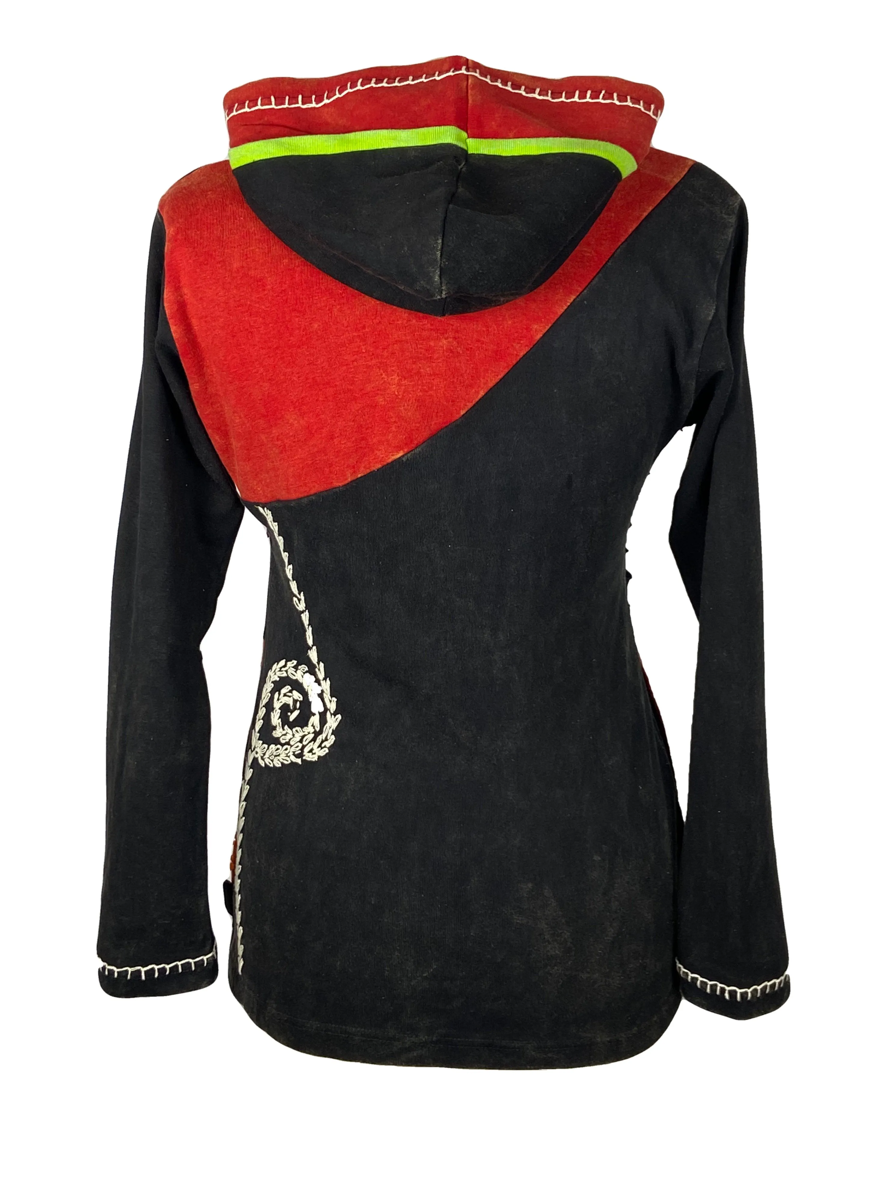 RJ 346 Bohemian Asymmetrical Patches Razor Cut Funky Hoodie Jacket