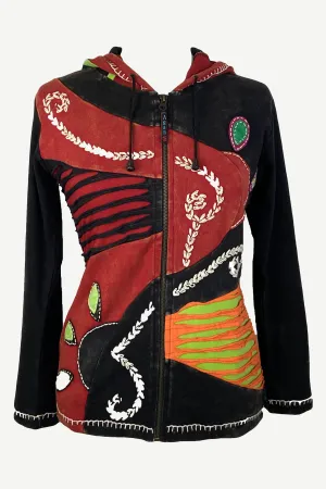 RJ 346 Bohemian Asymmetrical Patches Razor Cut Funky Hoodie Jacket