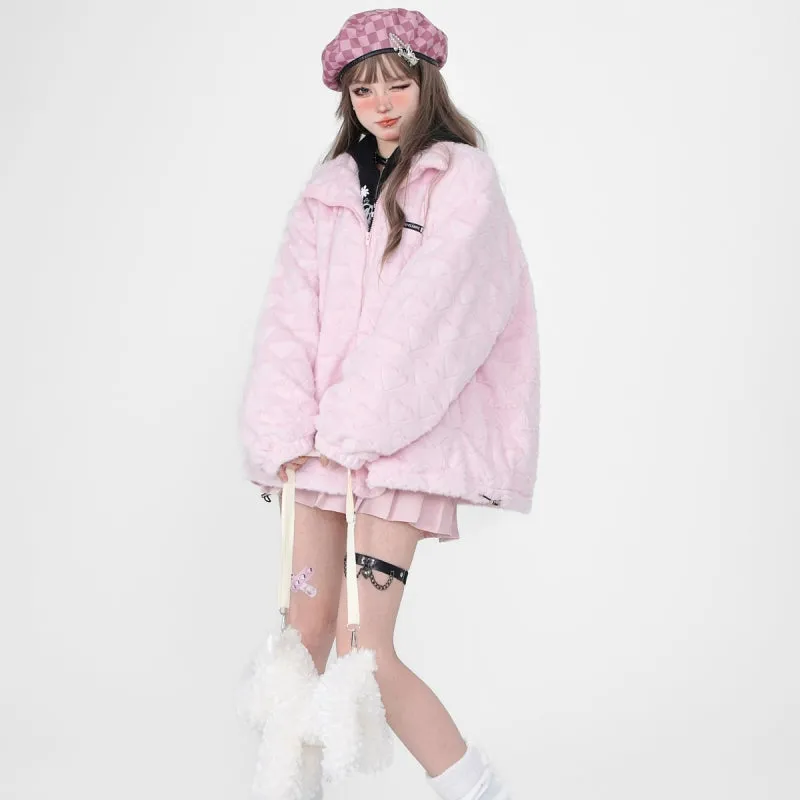 Sweet Girly Style Loving Heart Embroidered All-match Coat