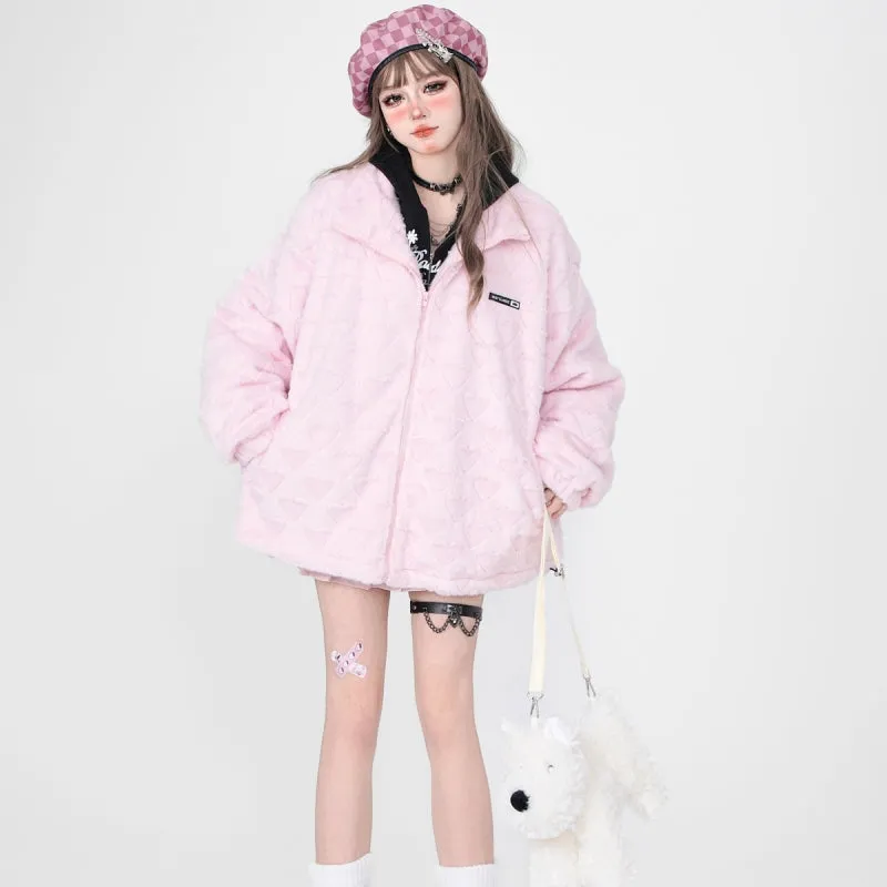 Sweet Girly Style Loving Heart Embroidered All-match Coat
